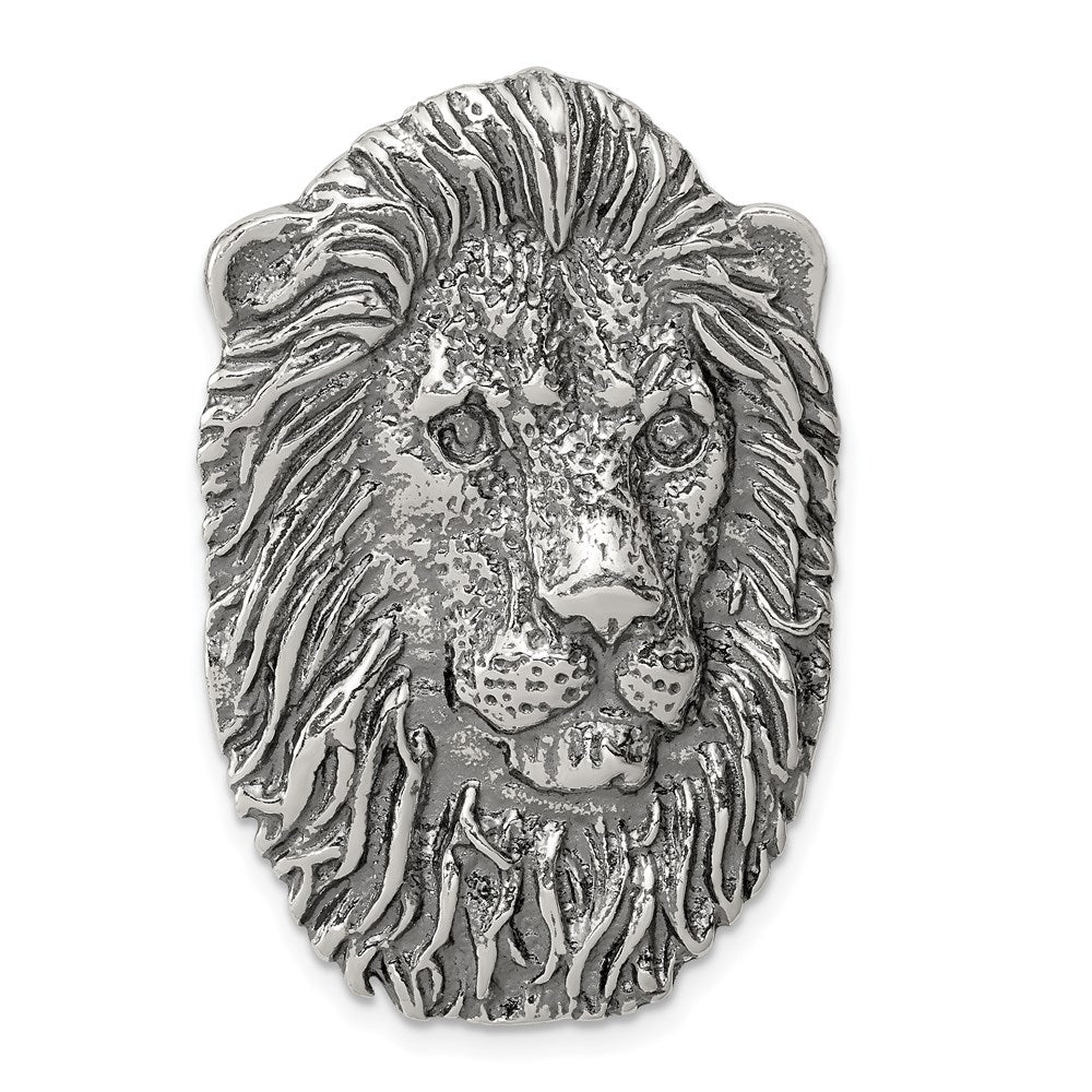 Sterling Silver Large Antiqued Lion&#39;s Head Pendant, Item P10790 by The Black Bow Jewelry Co.
