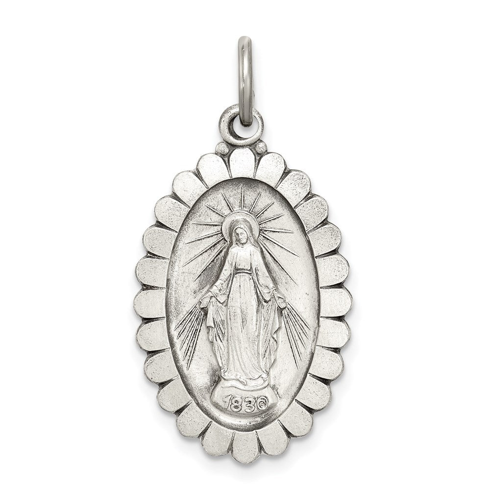 Sterling Silver Antiqued Miraculous Medal Pendant, Item P10815 by The Black Bow Jewelry Co.