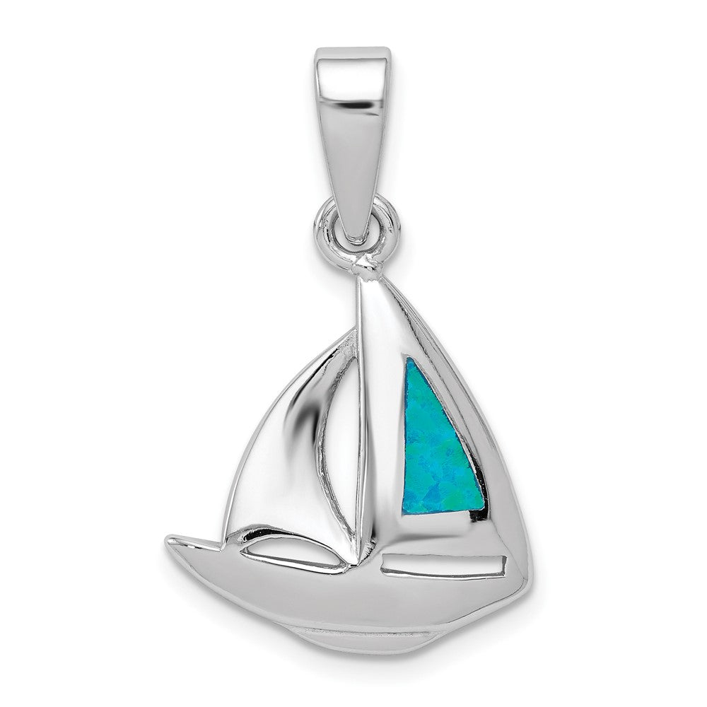 Sterling Silver and Created Opal Sailboat Pendant, Item P10844 by The Black Bow Jewelry Co.