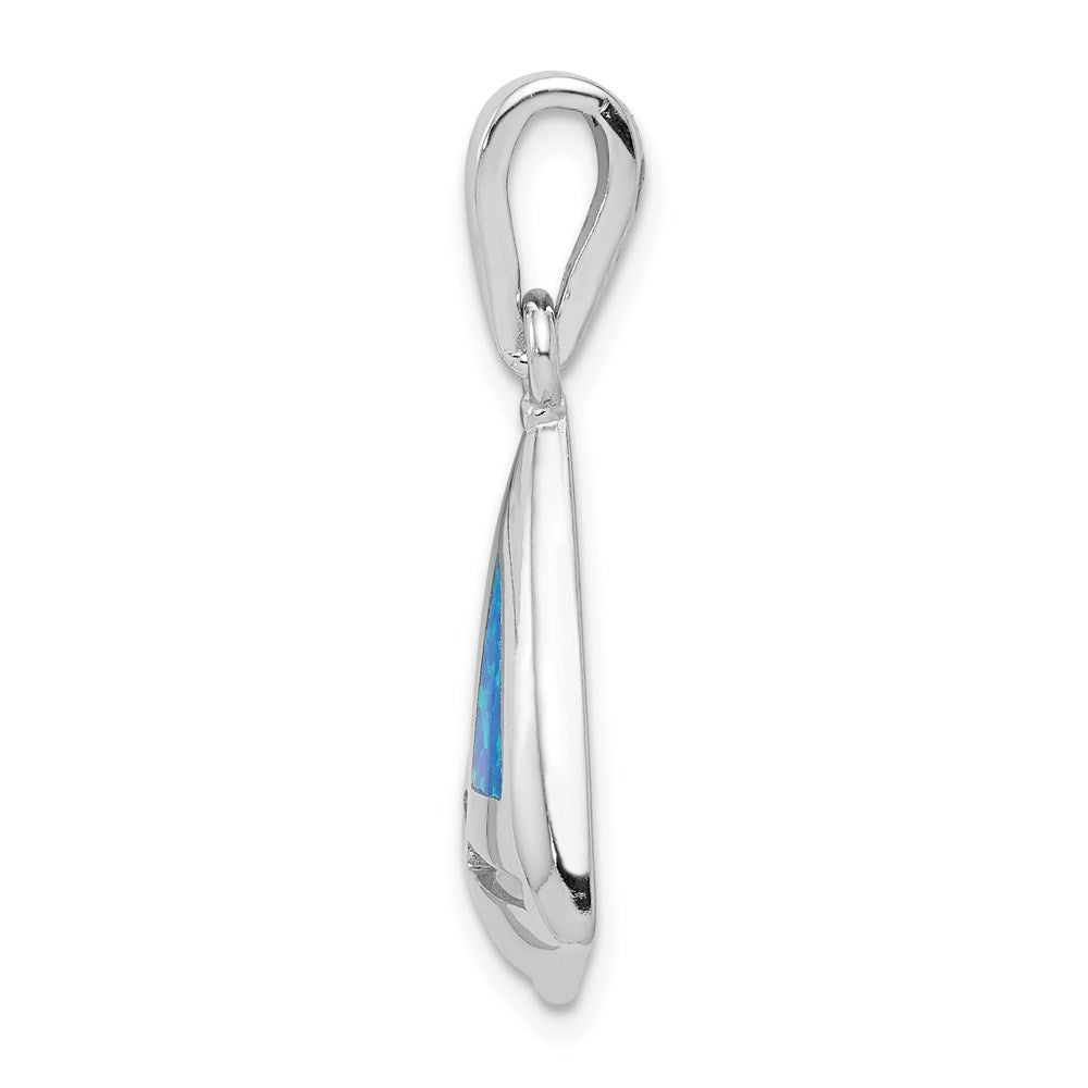 Alternate view of the Sterling Silver and Created Opal Sailboat Pendant by The Black Bow Jewelry Co.