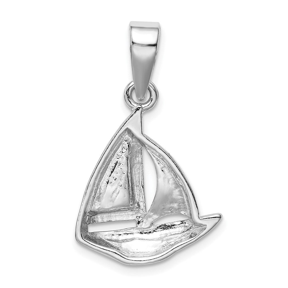 Alternate view of the Sterling Silver and Created Opal Sailboat Pendant by The Black Bow Jewelry Co.