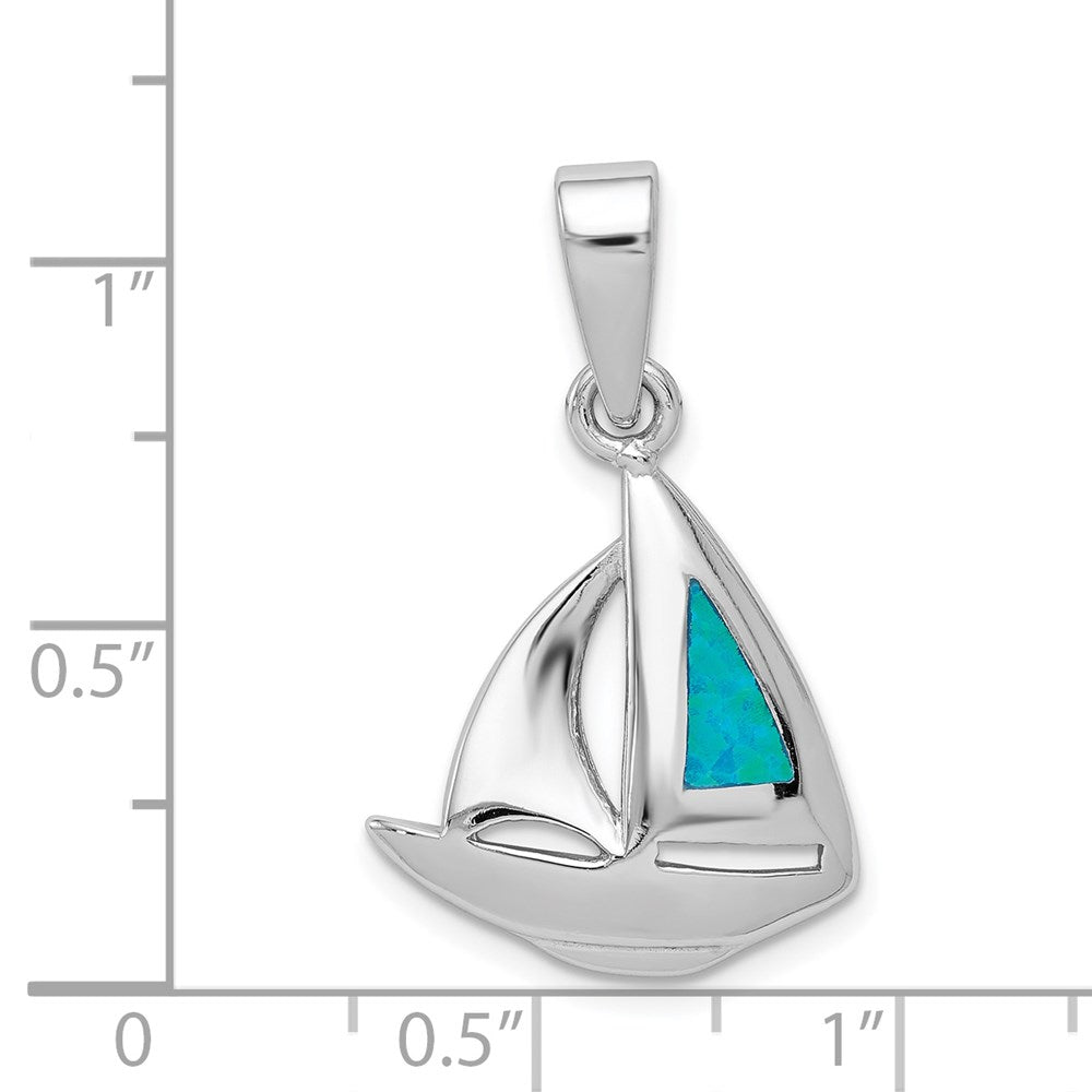 Alternate view of the Sterling Silver and Created Opal Sailboat Pendant by The Black Bow Jewelry Co.