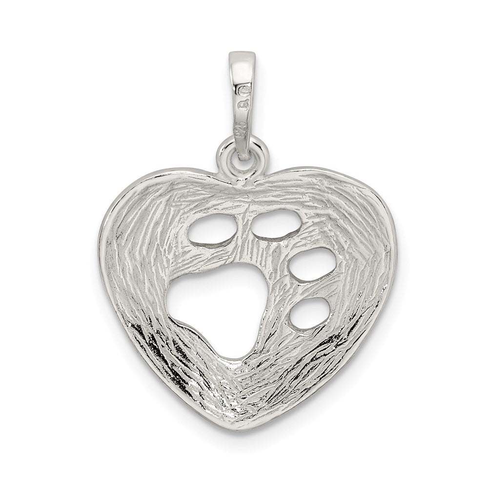 Alternate view of the Sterling Silver 19mm Polished Heart and Paw Print Pendant by The Black Bow Jewelry Co.