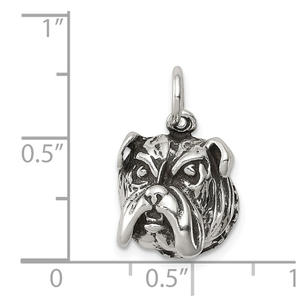 Alternate view of the Sterling Silver 12mm Antiqued Bulldog Head Charm or Pendant by The Black Bow Jewelry Co.