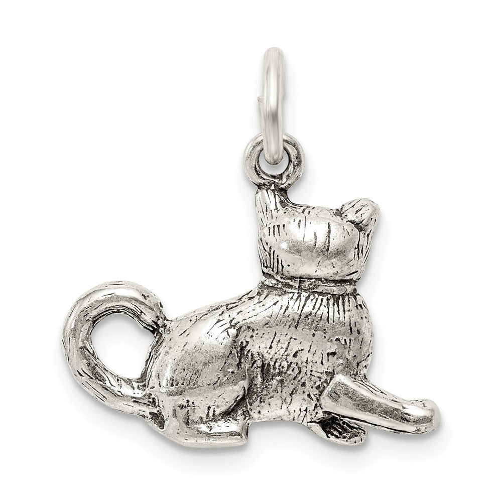 Alternate view of the Sterling Silver 3D Antiqued Cat Charm or Pendant by The Black Bow Jewelry Co.