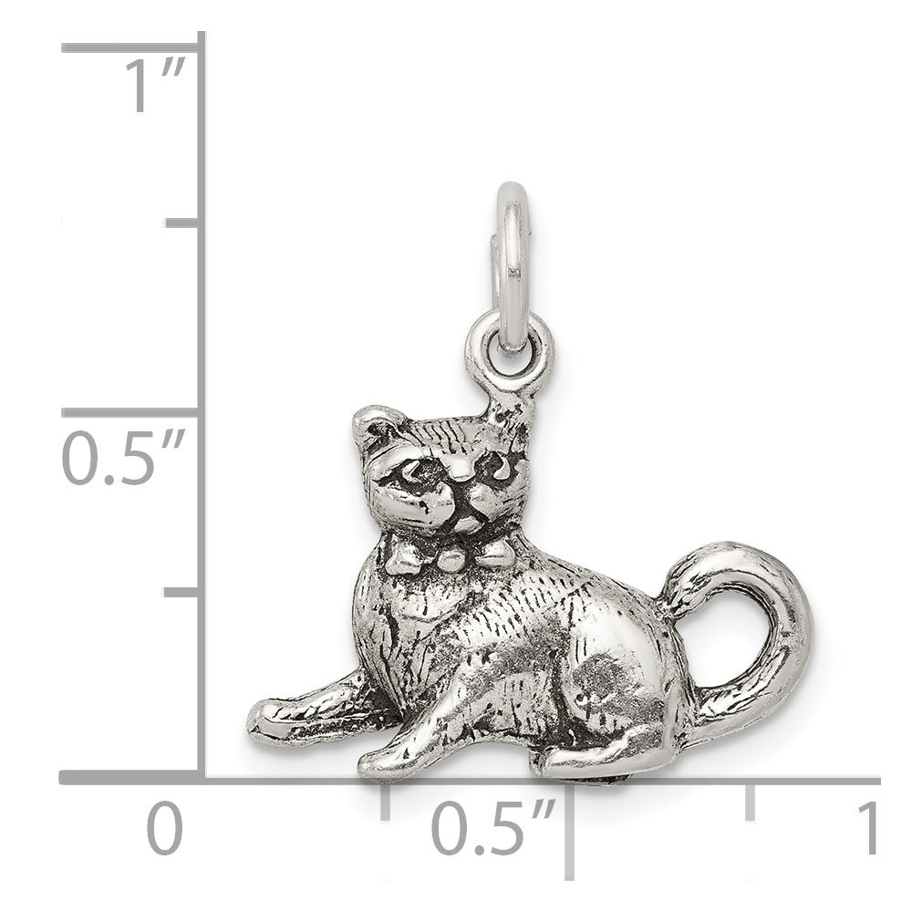 Alternate view of the Sterling Silver 3D Antiqued Cat Charm or Pendant by The Black Bow Jewelry Co.