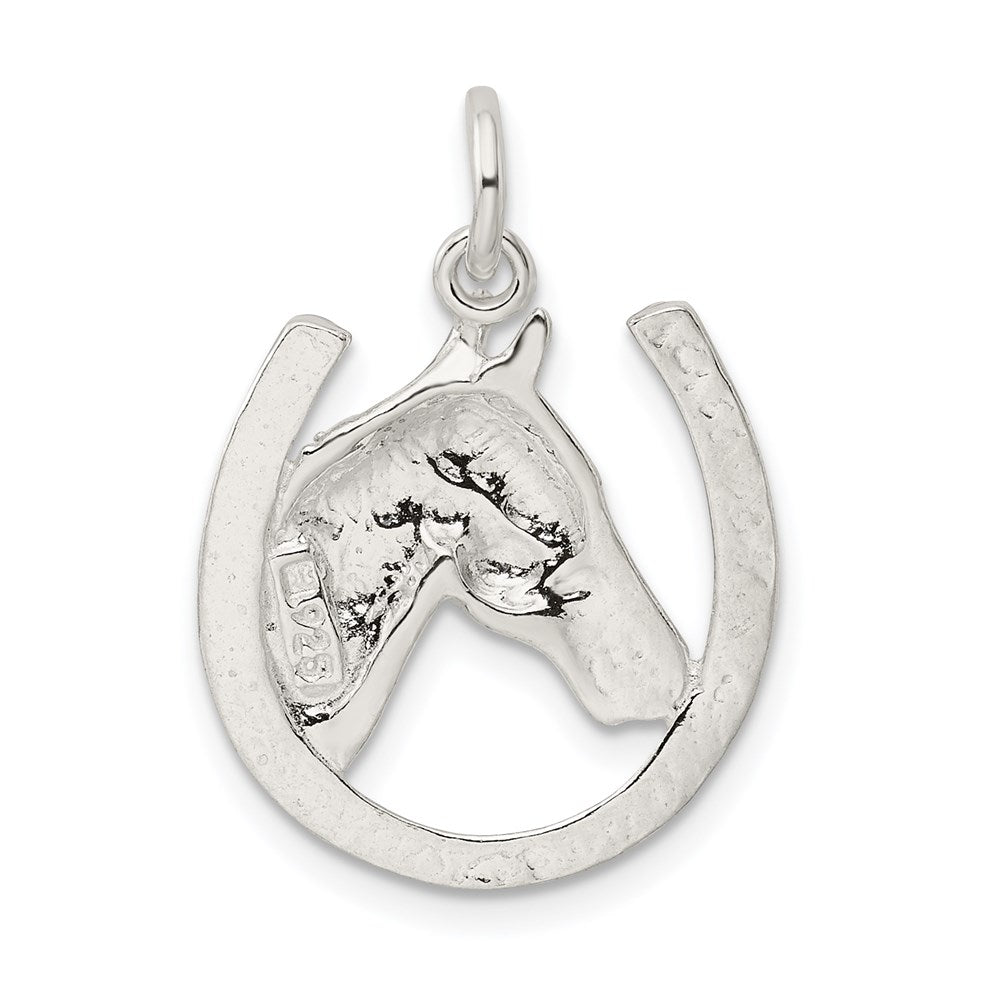 Alternate view of the Sterling Silver Polished Horseshoe and Horse Head Pendant by The Black Bow Jewelry Co.