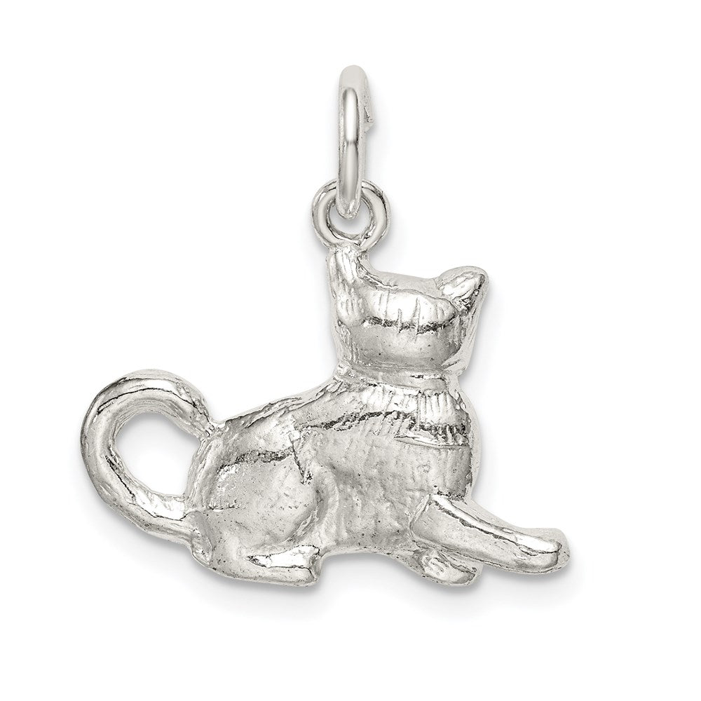 Alternate view of the Sterling Silver 3D Polished Cat Charm or Pendant by The Black Bow Jewelry Co.