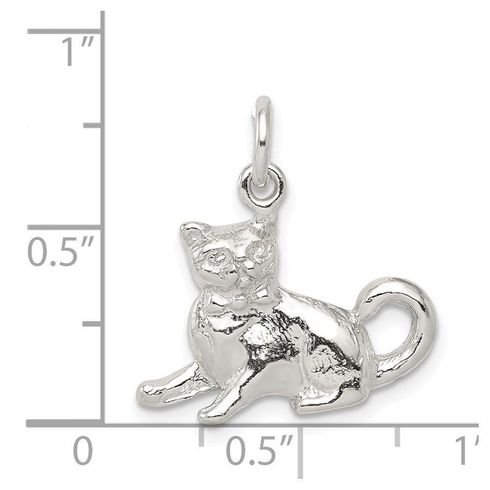 Alternate view of the Sterling Silver 3D Polished Cat Charm or Pendant by The Black Bow Jewelry Co.