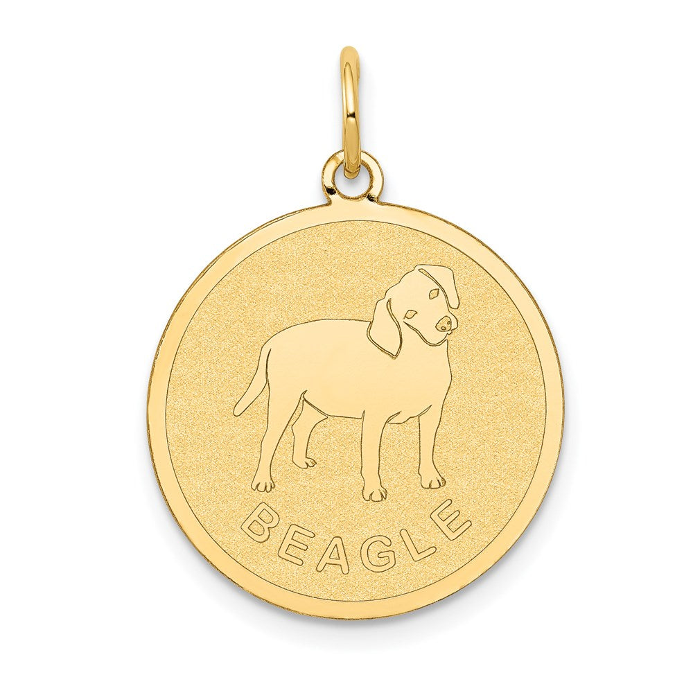 14k Yellow Gold Laser Etched Beagle Disc Pendant, 19mm, Item P10866 by The Black Bow Jewelry Co.