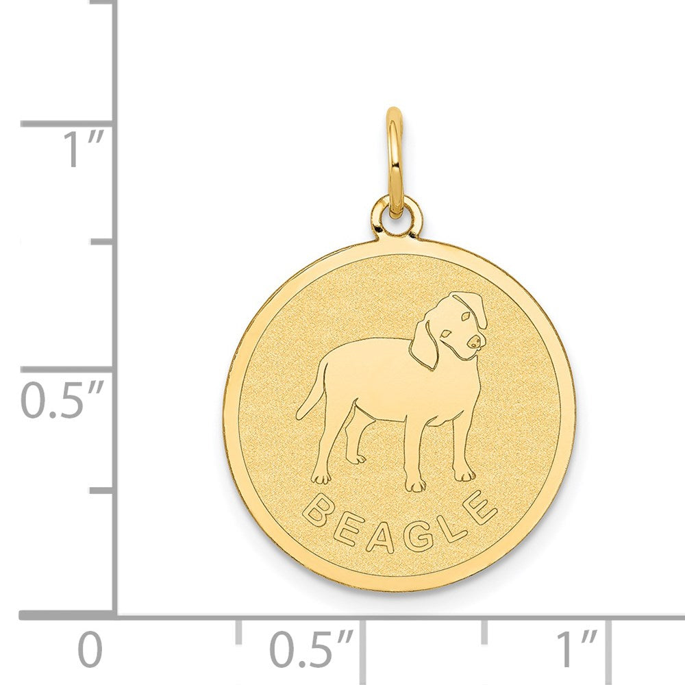 Alternate view of the 14k Yellow Gold Laser Etched Beagle Disc Pendant, 19mm by The Black Bow Jewelry Co.