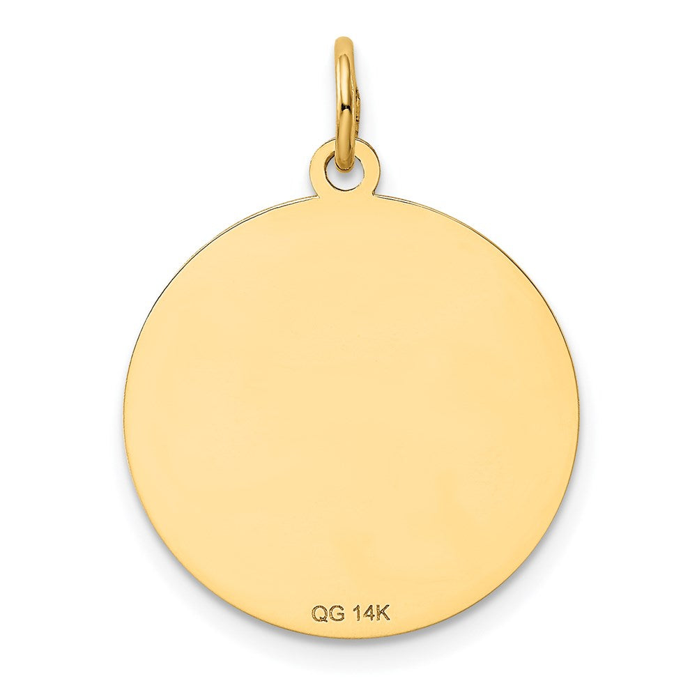 Alternate view of the 14k Yellow Gold Laser Etched Dachshund Disc Pendant, 19mm by The Black Bow Jewelry Co.