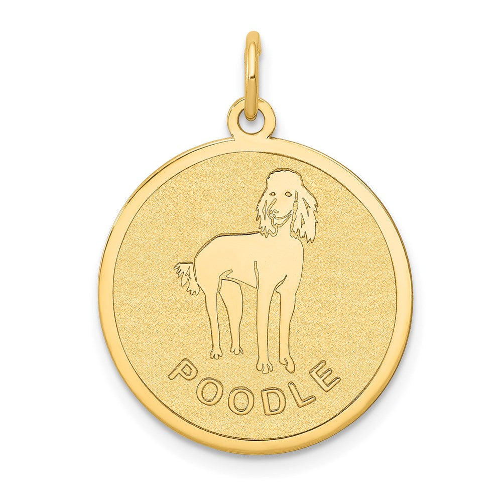14k Yellow Gold Laser Etched Poodle Disc Pendant, 19mm, Item P10869 by The Black Bow Jewelry Co.
