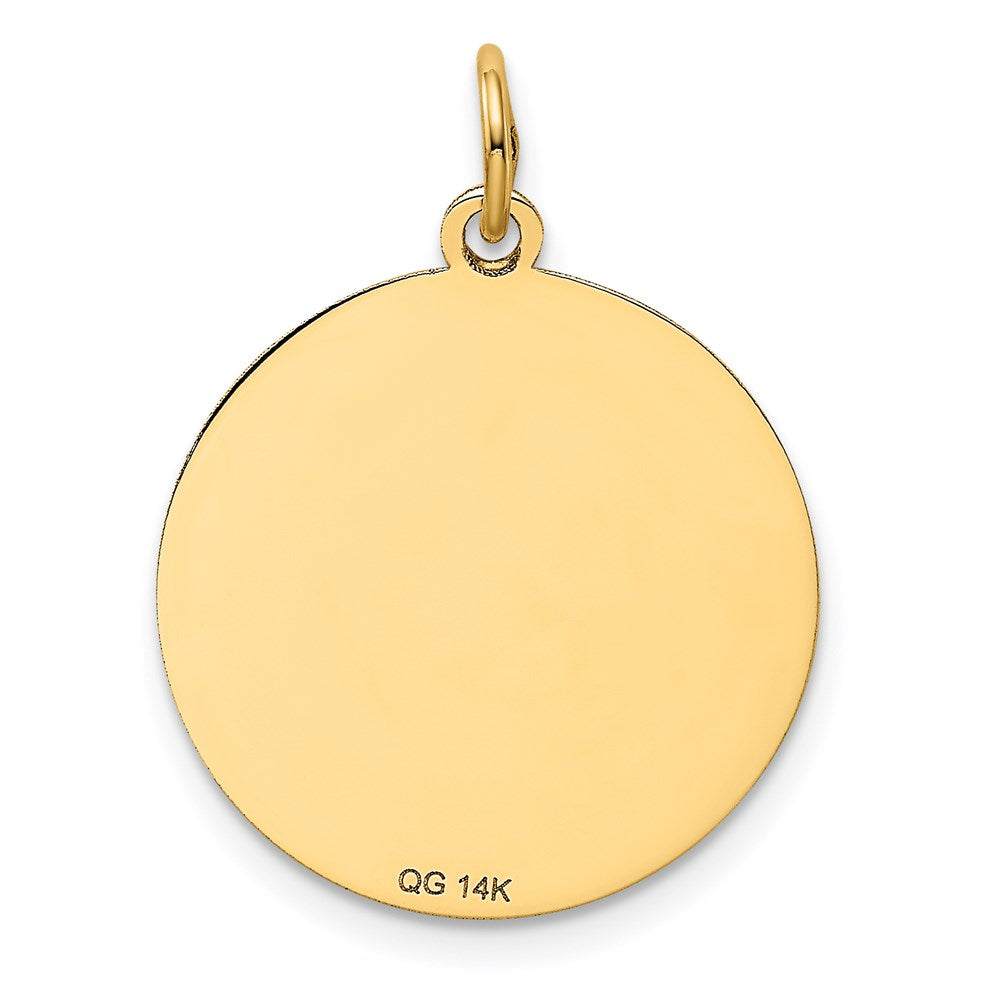 Alternate view of the 14k Yellow Gold Laser Etched Poodle Disc Pendant, 19mm by The Black Bow Jewelry Co.