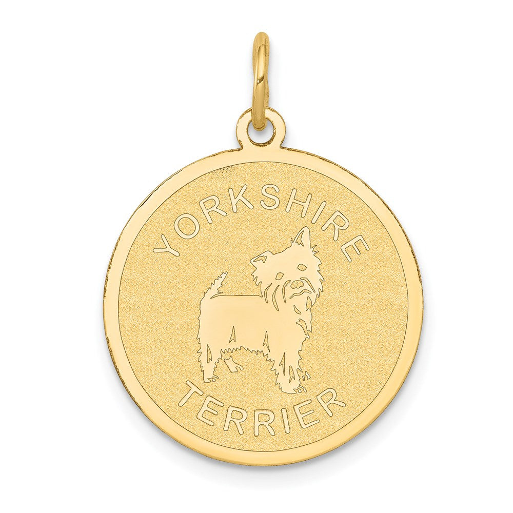 14k Yellow Gold Laser Etched Yorkshire Terrier Disc Pendant, 19mm, Item P10871 by The Black Bow Jewelry Co.