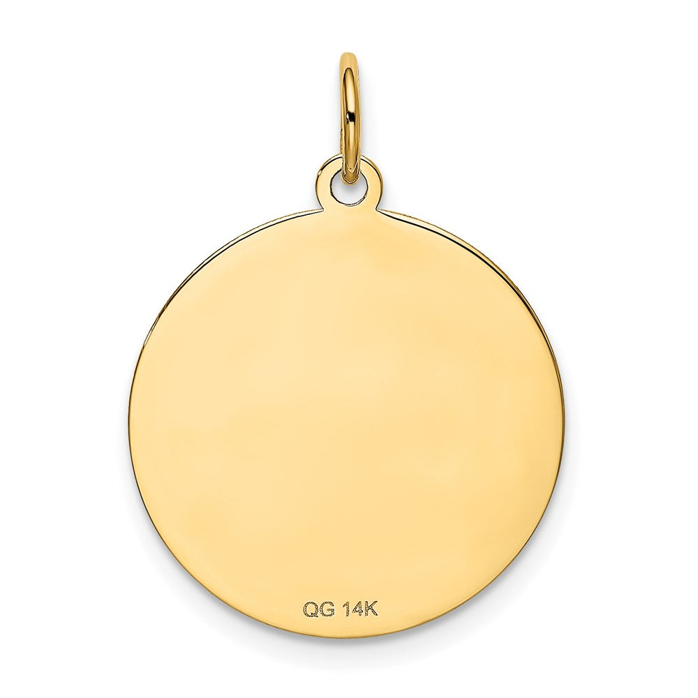 Alternate view of the 14k Yellow Gold Laser Etched Pug Disc Pendant, 19mm by The Black Bow Jewelry Co.