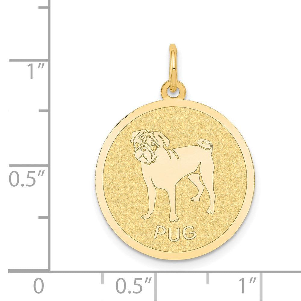 Alternate view of the 14k Yellow Gold Laser Etched Pug Disc Pendant, 19mm by The Black Bow Jewelry Co.