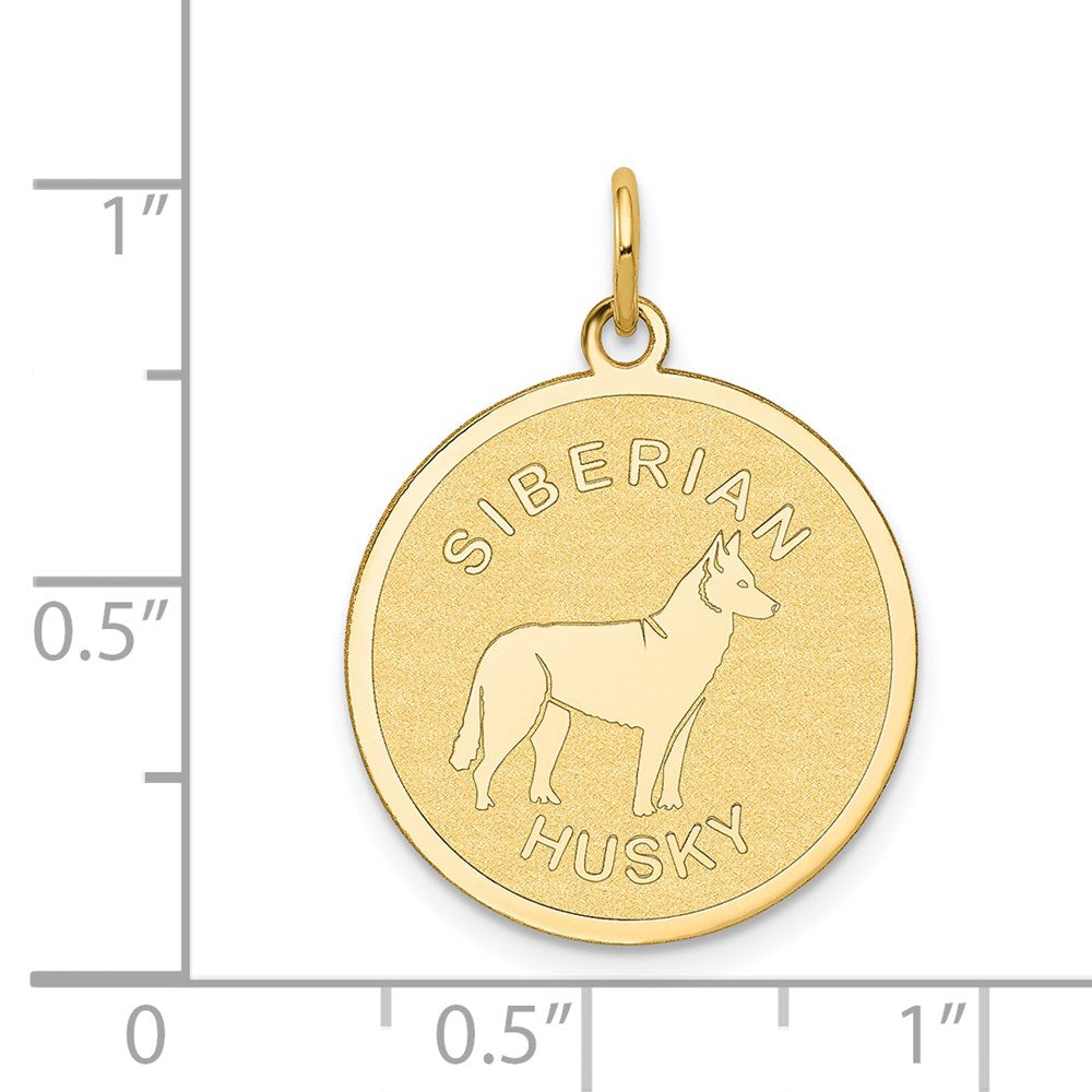 Alternate view of the 14k Yellow Gold Laser Etched Siberian Husky Disc Pendant, 19mm by The Black Bow Jewelry Co.