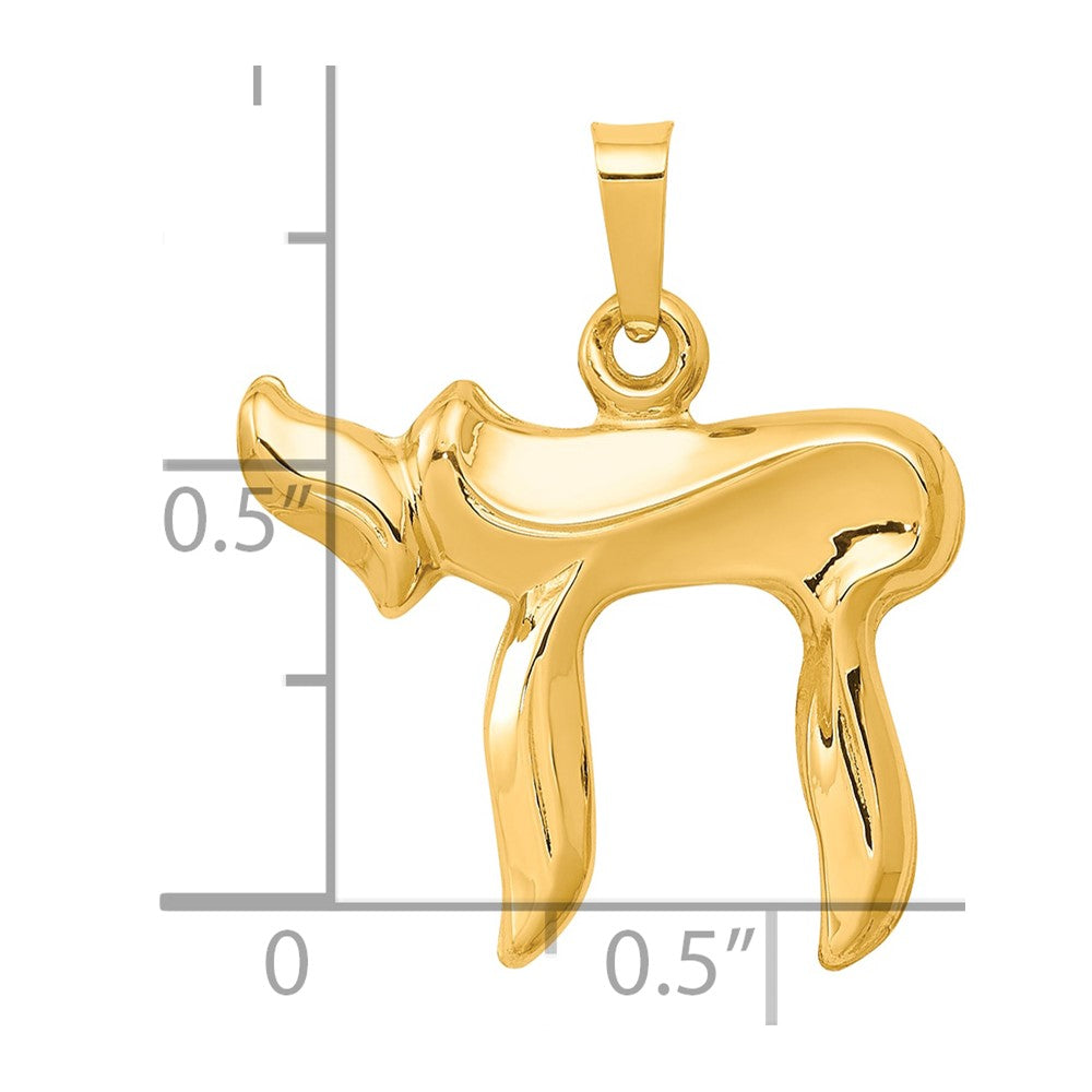 Alternate view of the 14k Yellow Gold Polished Chai Pendant by The Black Bow Jewelry Co.