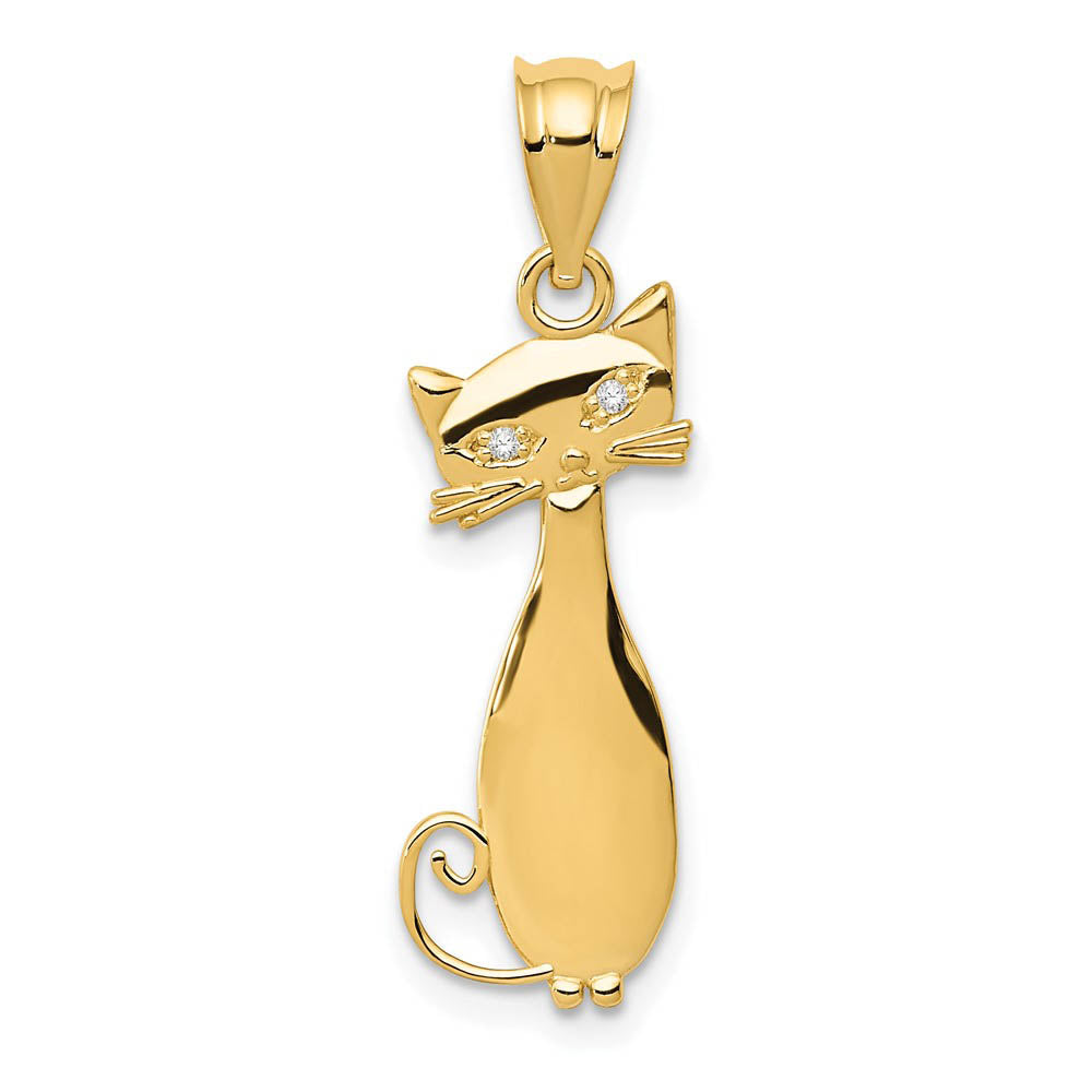 14k Yellow Gold & .01 Ctw (I-J, I2) Diamond Cat Pendant, Item P10884 by The Black Bow Jewelry Co.