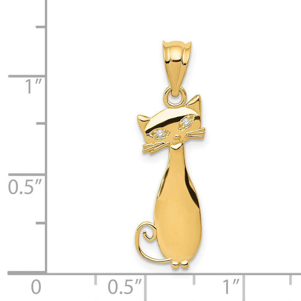 Alternate view of the 14k Yellow Gold & .01 Ctw (I-J, I2) Diamond Cat Pendant by The Black Bow Jewelry Co.