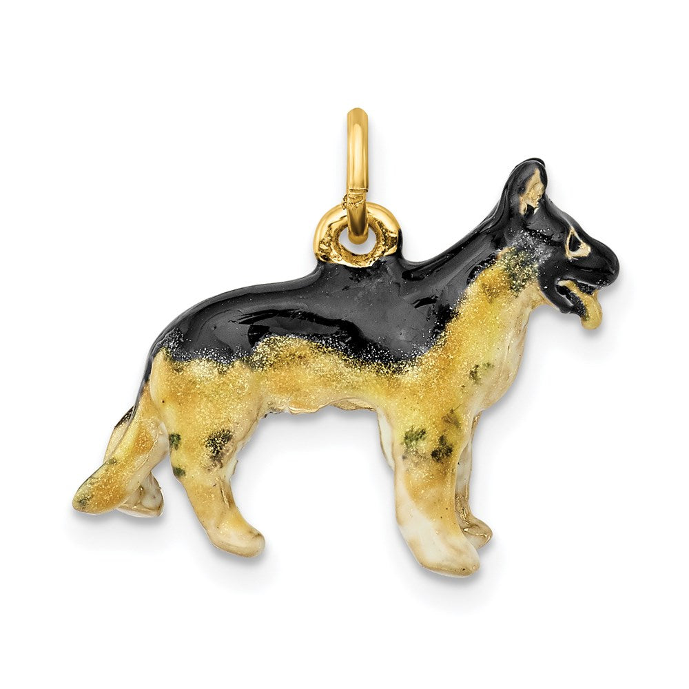 Alternate view of the 14k Yellow Gold 3D Enameled German Shepherd Pendant or Charm by The Black Bow Jewelry Co.