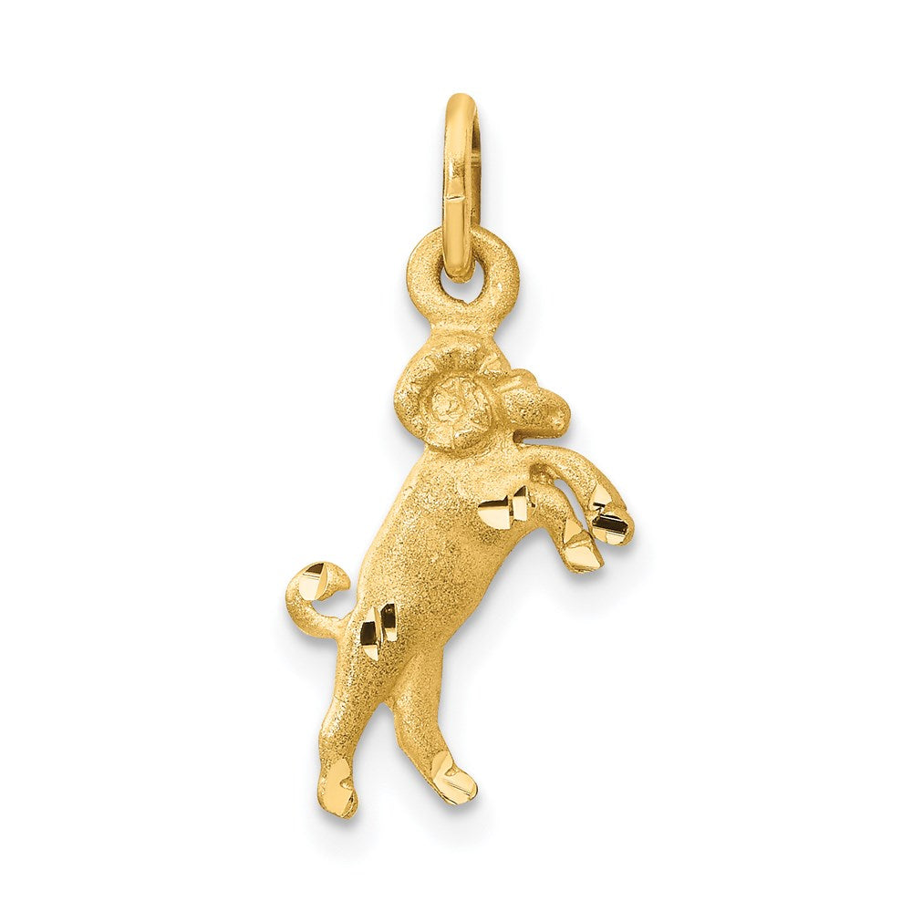 14k Yellow Gold Aries the Ram Zodiac Satin and Diamond Cut Charm, Item P10932 by The Black Bow Jewelry Co.