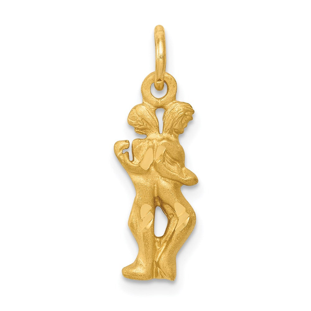 14k Yellow Gold Gemini the Twins Zodiac Satin and Diamond Cut Charm, Item P10934 by The Black Bow Jewelry Co.