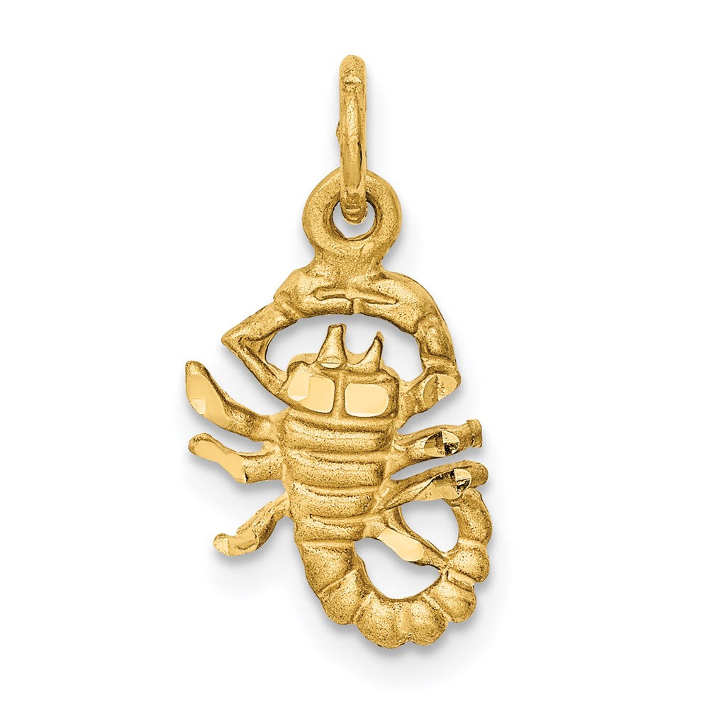 14k Yellow Gold Scorpio the Scorpion Zodiac Satin & Diamond Cut Charm, Item P10939 by The Black Bow Jewelry Co.