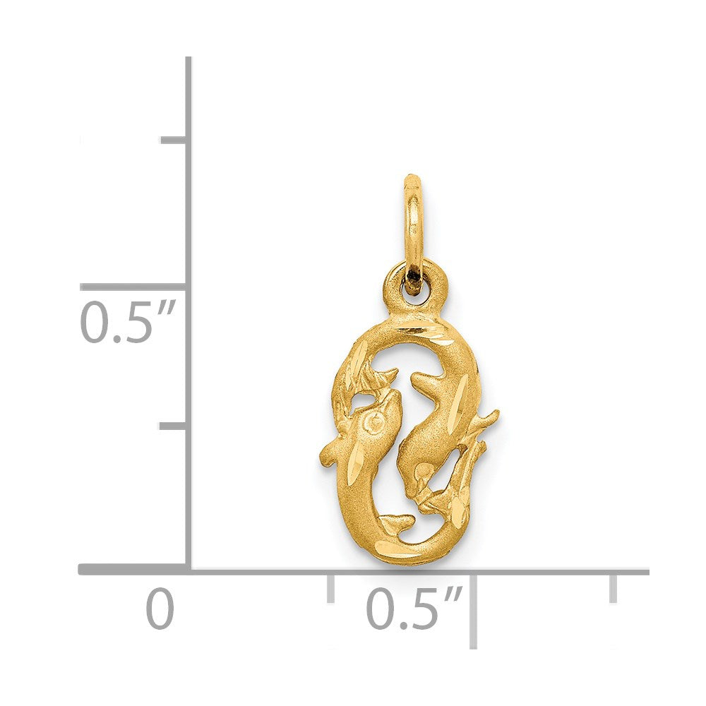 Alternate view of the 14k Yellow Gold Pisces the Fish Zodiac Satin and Diamond Cut Charm by The Black Bow Jewelry Co.