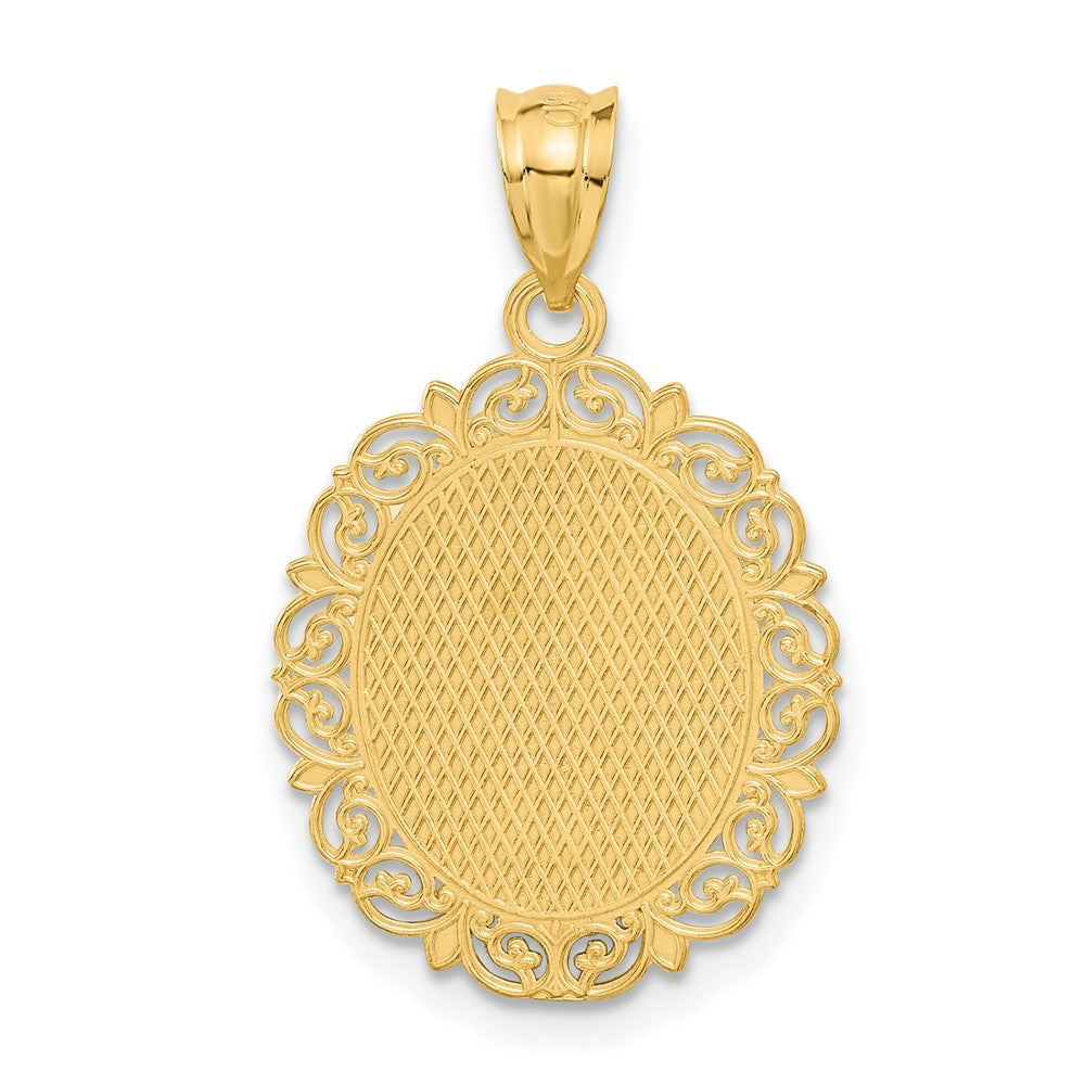 Alternate view of the 14k Yellow Gold Filigree Oval Leo the Lion Zodiac Pendant, 20mm by The Black Bow Jewelry Co.