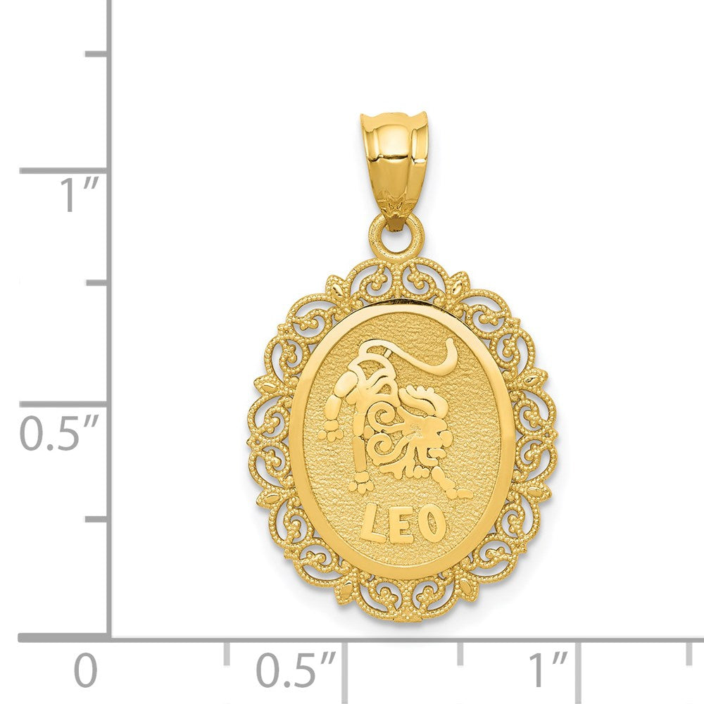 Alternate view of the 14k Yellow Gold Filigree Oval Leo the Lion Zodiac Pendant, 20mm by The Black Bow Jewelry Co.