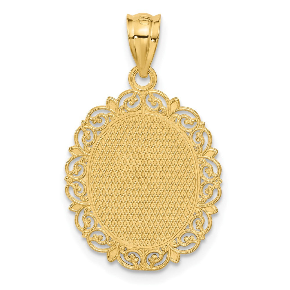 Alternate view of the 14k Yellow Gold Filigree Oval Libra the Scale Zodiac Pendant, 20mm by The Black Bow Jewelry Co.