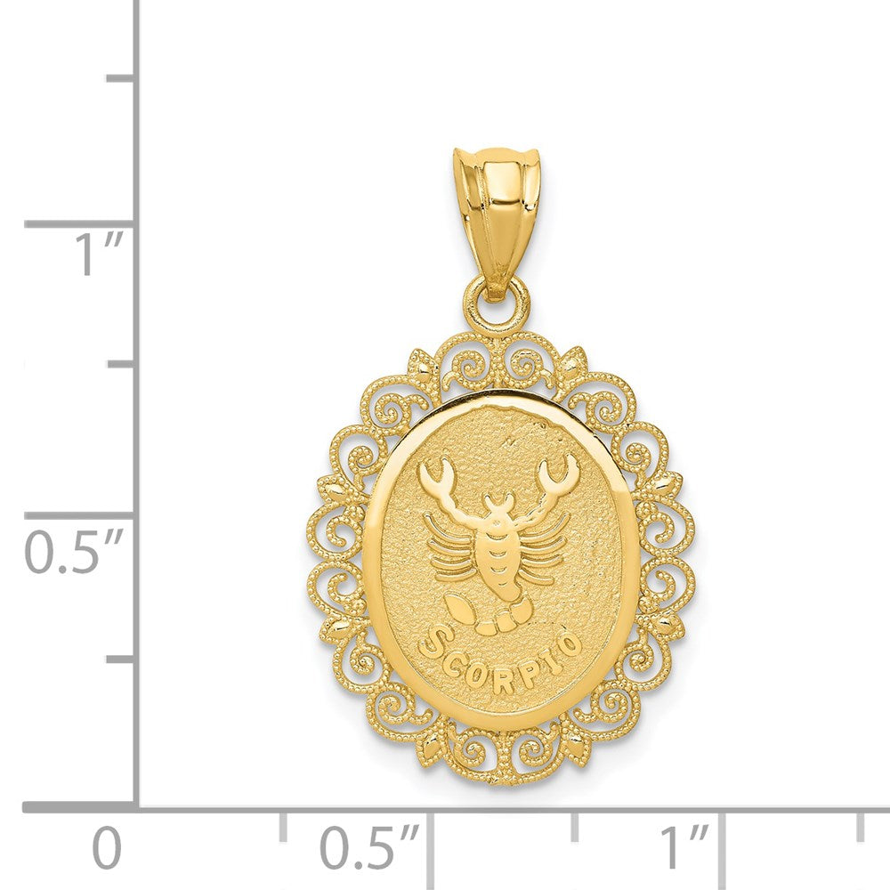 Alternate view of the 14k Yellow Gold Filigree Oval Scorpio the Scorpion Pendant, 20mm by The Black Bow Jewelry Co.