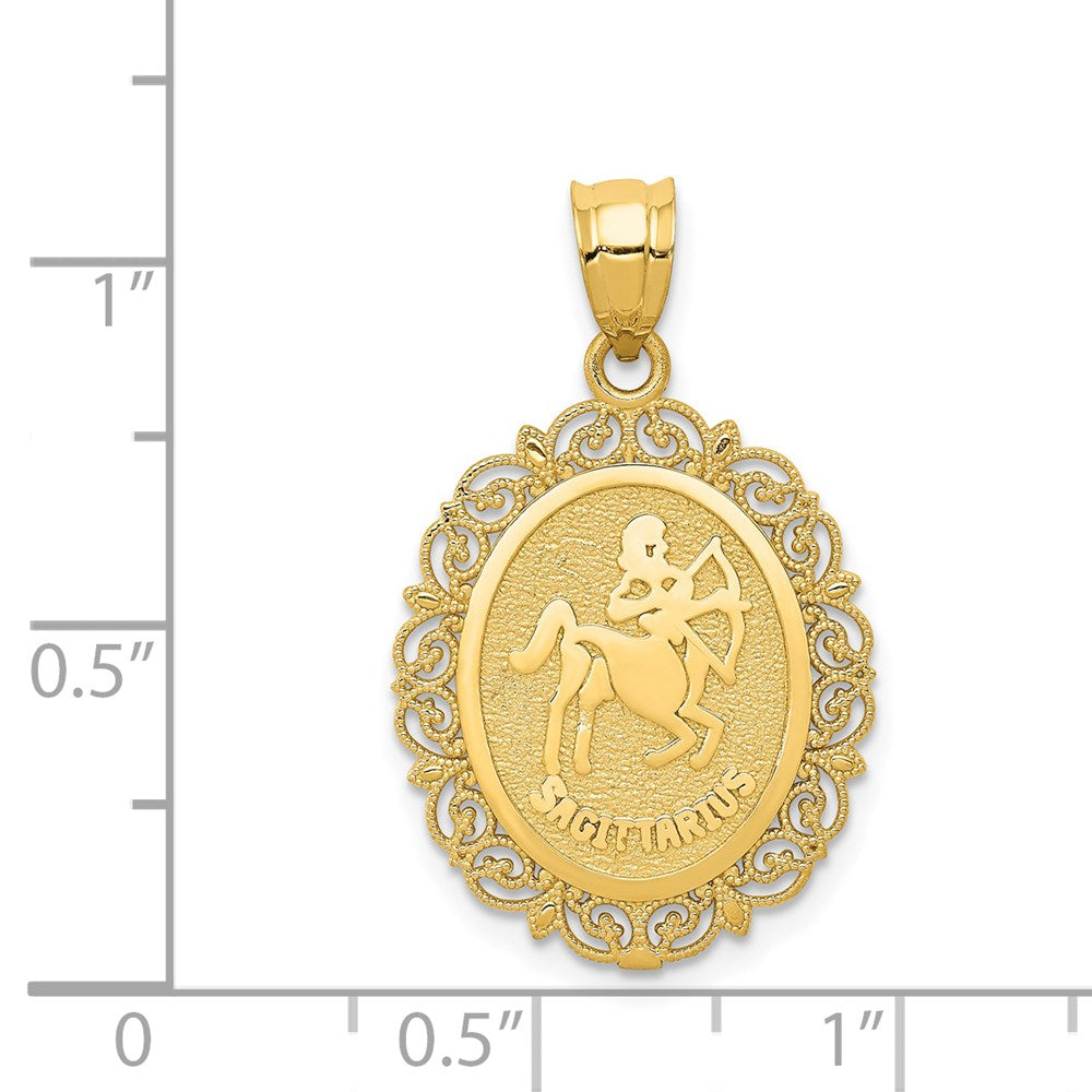Alternate view of the 14k Yellow Gold Filigree Oval Sagittarius the Archer Pendant, 20mm by The Black Bow Jewelry Co.