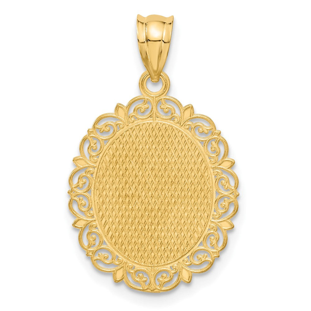 Alternate view of the 14k Yellow Gold Filigree Oval Capricorn the Goat Zodiac Pendant, 20mm by The Black Bow Jewelry Co.