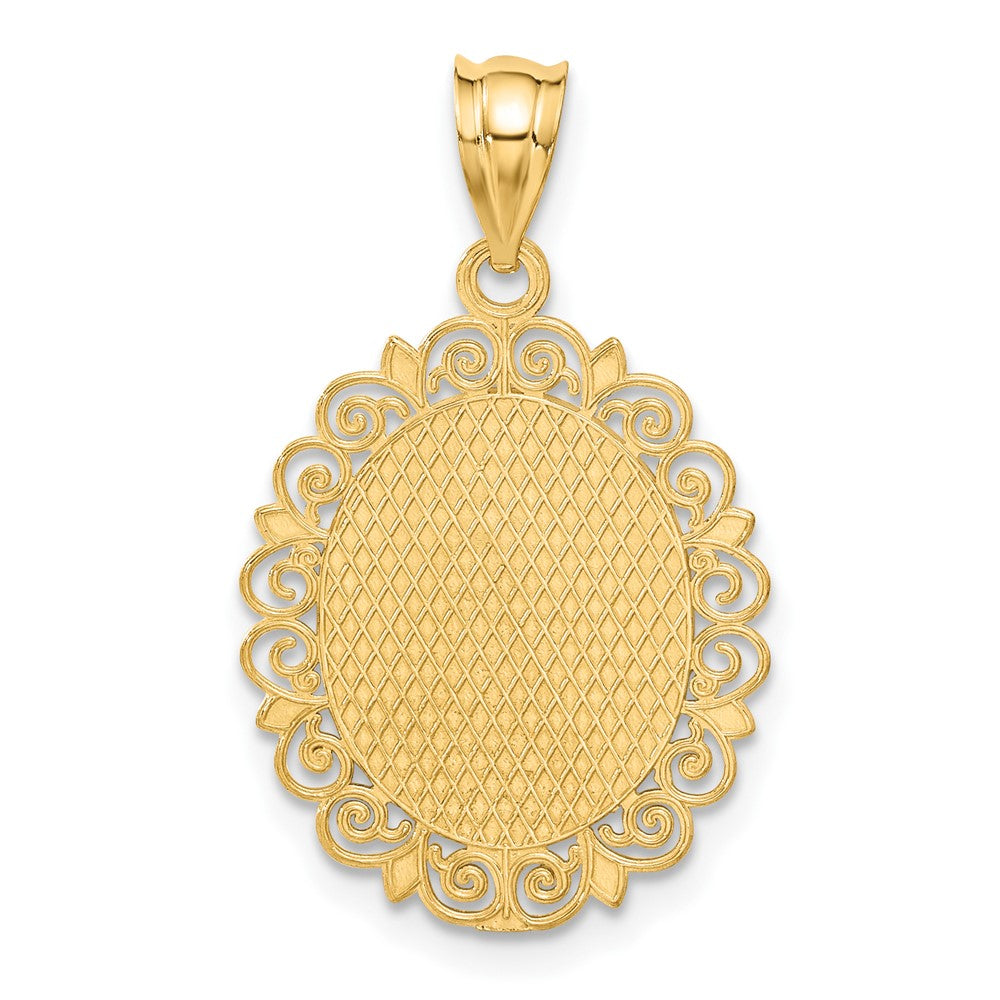 Alternate view of the 14k Yellow Gold Filigree Oval Aquarius the Water Bearer Pendant, 20mm by The Black Bow Jewelry Co.