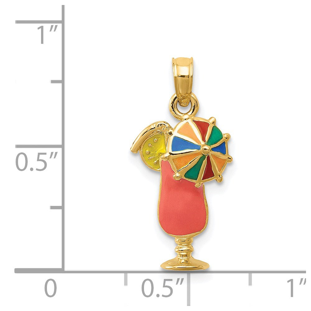 Alternate view of the 14k Yellow Gold and Enamel Tropical Drink Pendant by The Black Bow Jewelry Co.