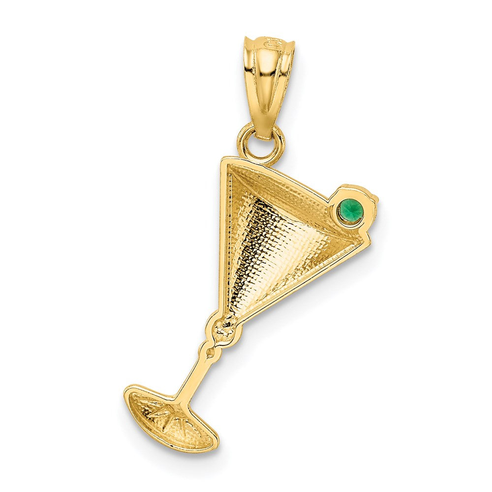 Alternate view of the 14k Yellow Gold Martini Glass and Green CZ Olive Pendant by The Black Bow Jewelry Co.