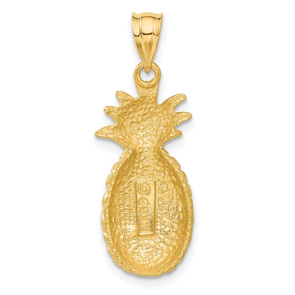 Alternate view of the 14k Yellow Gold Satin and Diamond Cut Pineapple Pendant by The Black Bow Jewelry Co.