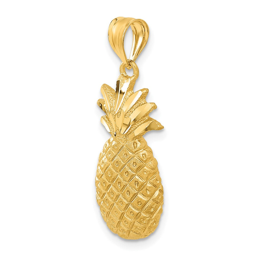 Alternate view of the 14k Yellow Gold Satin and Diamond Cut Pineapple Pendant by The Black Bow Jewelry Co.