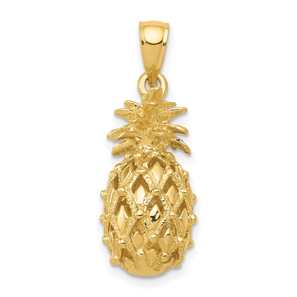 14k Yellow Gold 3D Cutout Pineapple Pendant, Item P11013 by The Black Bow Jewelry Co.