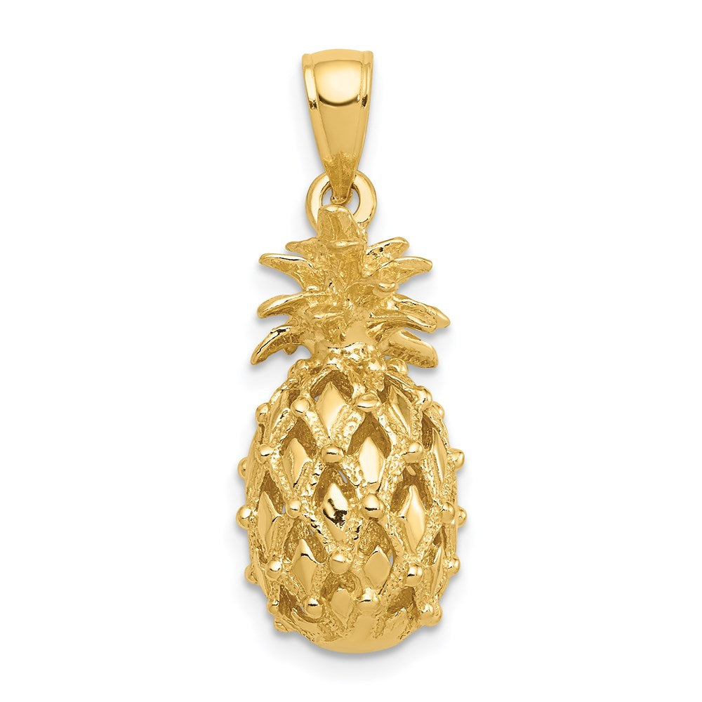 Alternate view of the 14k Yellow Gold 3D Cutout Pineapple Pendant by The Black Bow Jewelry Co.