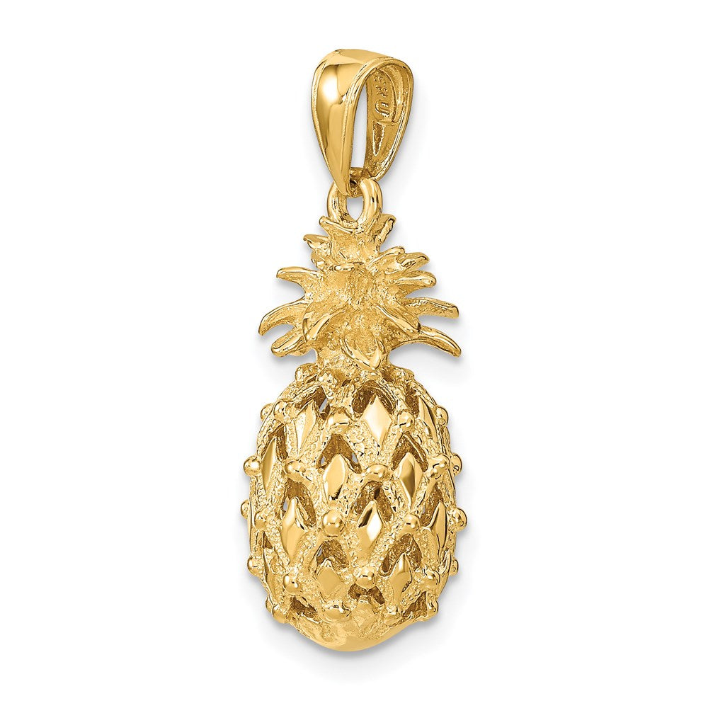 Alternate view of the 14k Yellow Gold 3D Cutout Pineapple Pendant by The Black Bow Jewelry Co.