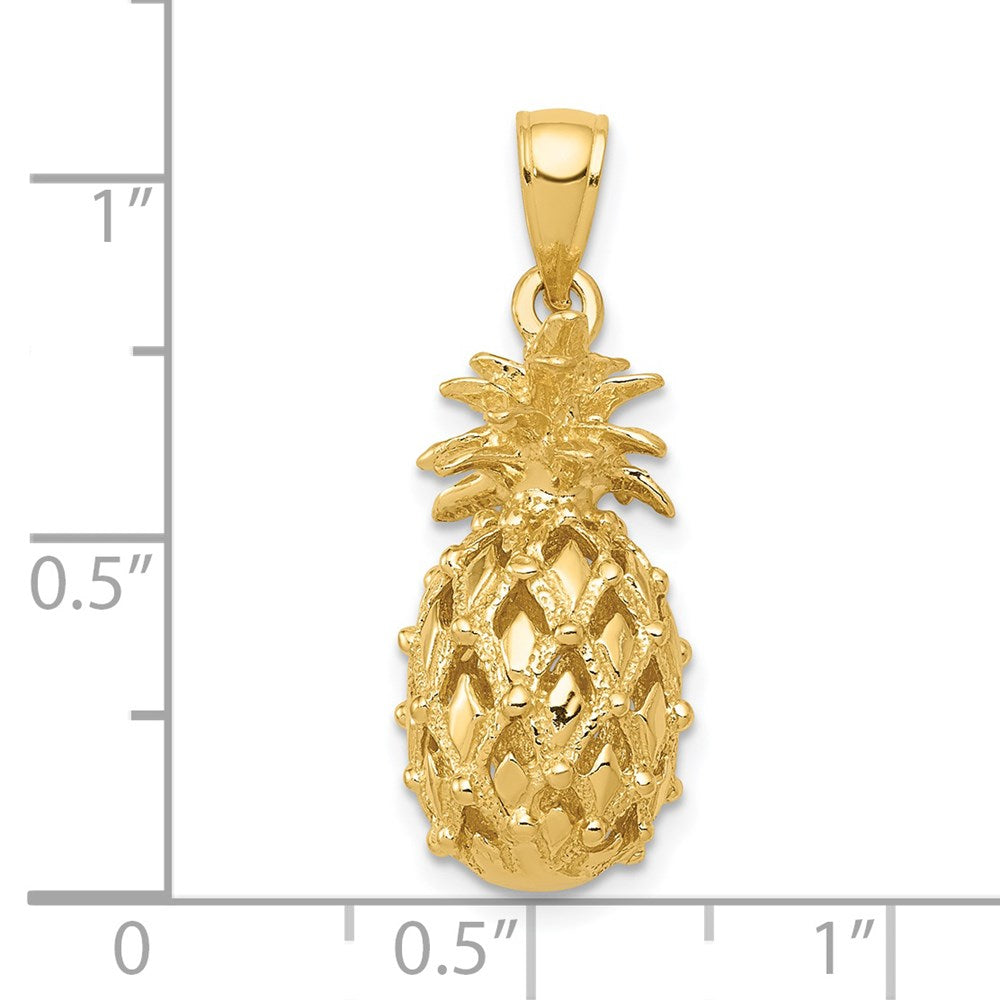 Alternate view of the 14k Yellow Gold 3D Cutout Pineapple Pendant by The Black Bow Jewelry Co.
