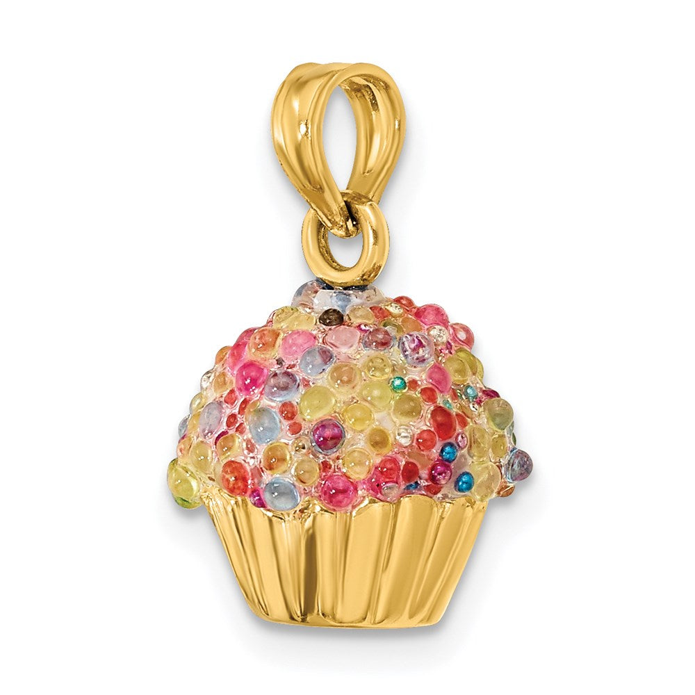 Alternate view of the 14k Yellow Gold 3D Bead Icing Cupcake Pendant by The Black Bow Jewelry Co.