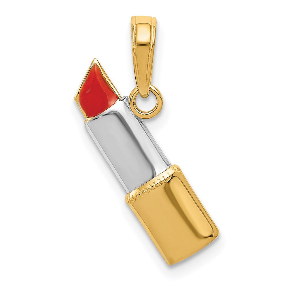 14k Yellow Gold, White Rhodium and Enamel Red Lipstick Pendant, Item P11029 by The Black Bow Jewelry Co.