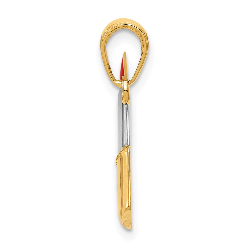 Alternate view of the 14k Yellow Gold, White Rhodium and Enamel Red Lipstick Pendant by The Black Bow Jewelry Co.