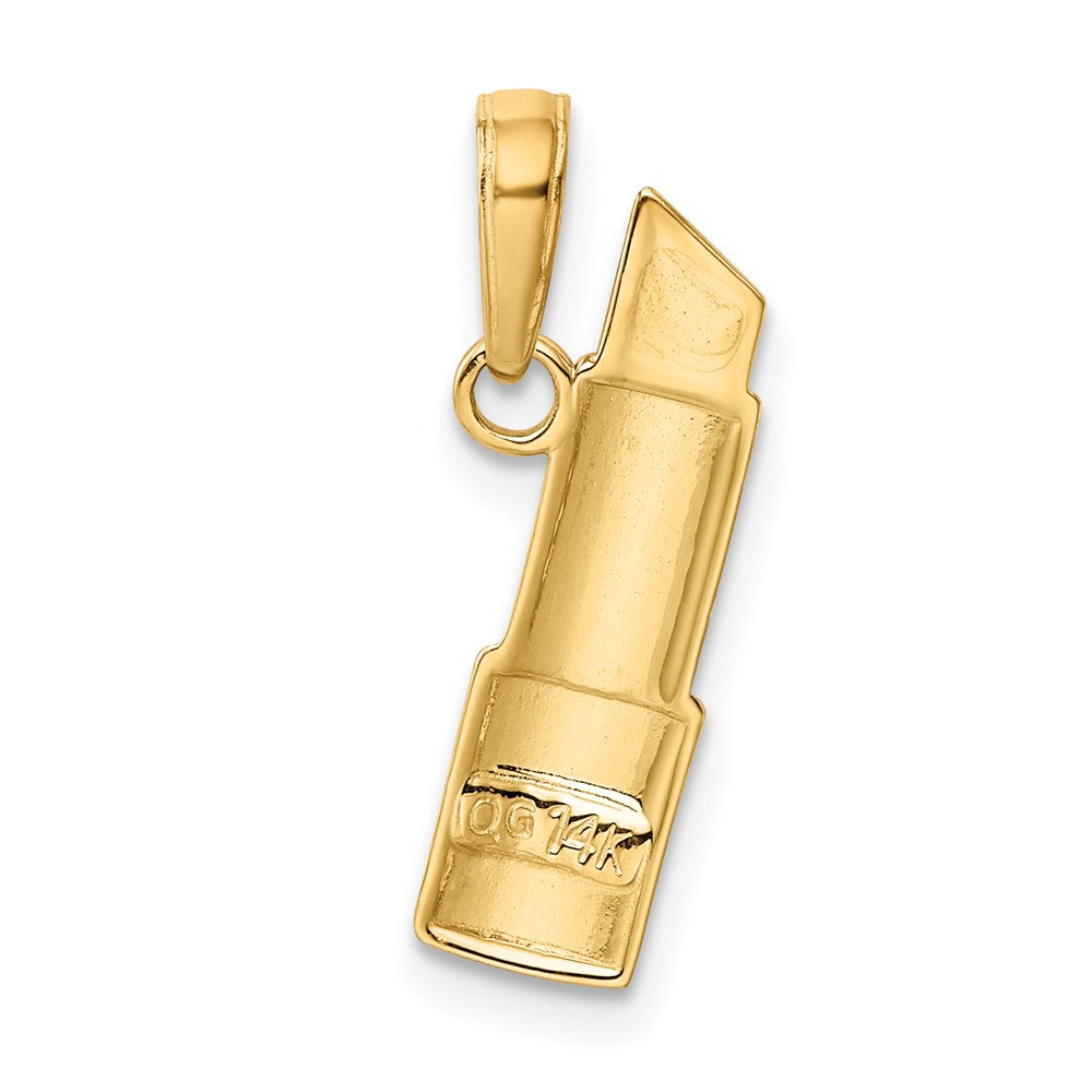 Alternate view of the 14k Yellow Gold, White Rhodium and Enamel Red Lipstick Pendant by The Black Bow Jewelry Co.