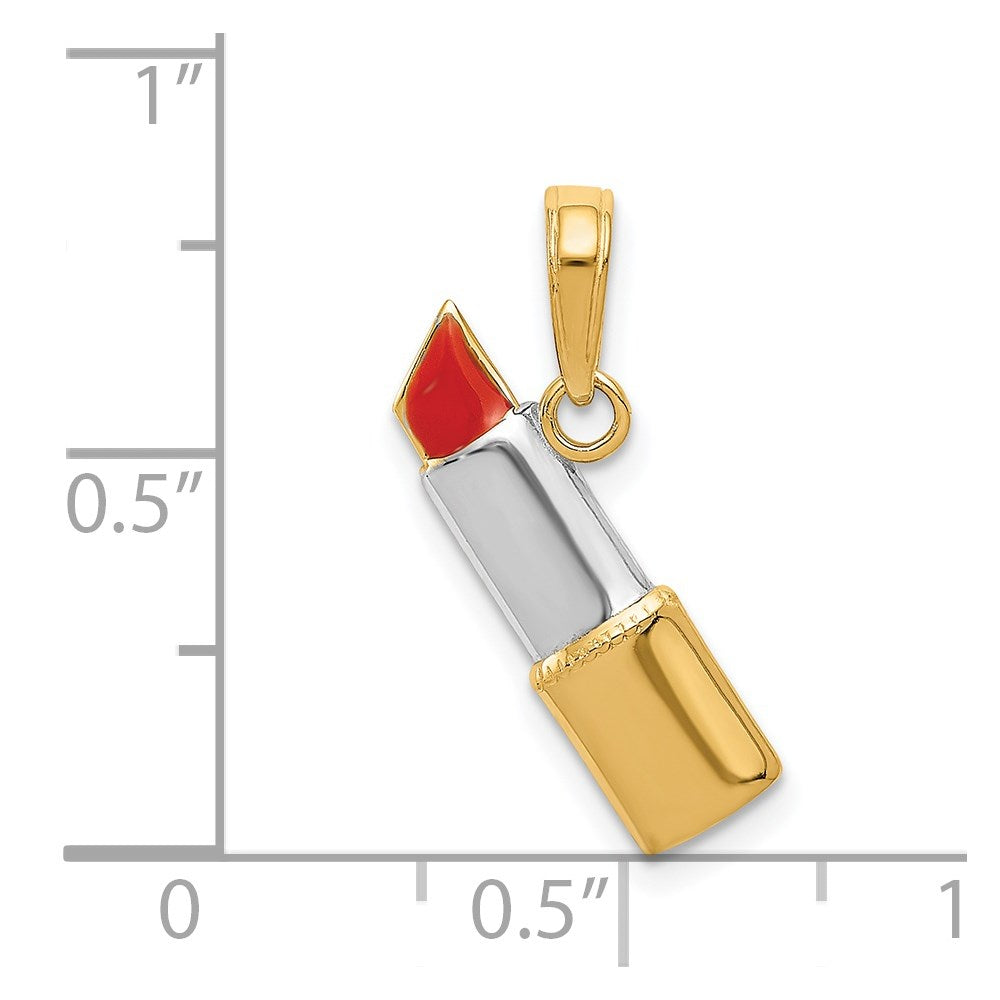Alternate view of the 14k Yellow Gold, White Rhodium and Enamel Red Lipstick Pendant by The Black Bow Jewelry Co.